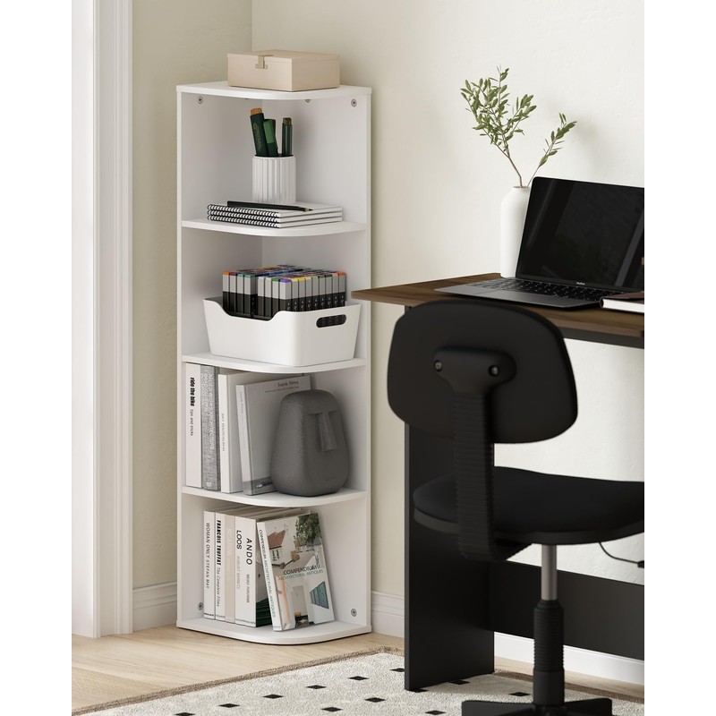Furinno Pasir 4-Tier Corner Open Shelf Bookcase, White