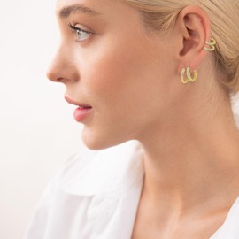 PT Haahoos 3 Pair Gold Hoops Earrings for Women, 925 Sterling Gold Hoop Earrings with Cubic Zirconia, Small Gold Hoop Earrings for Women Girls Bridal (8/10/12mm)