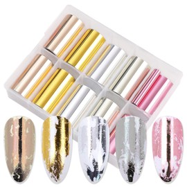 SILPECWEE 10 Rolls Metallic Nail Foil Holographic Nail Art Foil Decals Metal Nail Transfer Foil Shinny Nail Stickers Fingernails Manicure Design Nail Decoration for Women