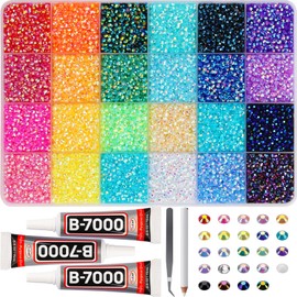 32000Pcs Resin Rhinestones for Bedazzling Crafting, 3mm Jelly Assorted Colors Flatback Crystal Kit with 3Pcs 10ml B7000 Glue for Book Clothes Crafts Shoes Clothing Fabric DIY Manualidades Tumbler