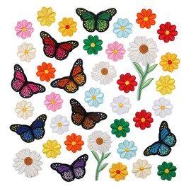 39 parches bordados de flores pequeñas de plantas policromáticas con diseño de flores termoadhesivas para planchar, accesorios de ropa de encaje (girasol multicolor)