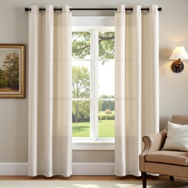 jinchan Beige Linen Textured Curtains 96 Inch Long 2 Panels for Living Room Grommet Top Light Filtering Window Drapes for Bedroom Heathered Beige