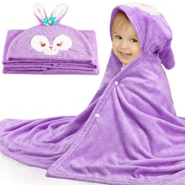 EOGRFW 1 Stück Kapuzenhandtuch Baby, Baby Handtuch mit Kapuze, 70X140 cm Babybadetücher, Weich & Super Saugfähig Badehandtüch Handtücher für Neugeborene Mädchen und Jungen, Lila