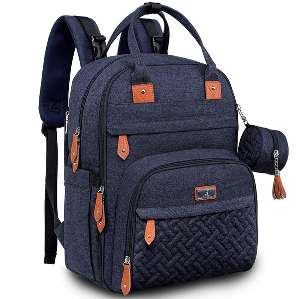 BabbleRoo Diaper Bag Backpack - Baby Essentials Travel Tote - Multi function Waterproof Travel Essentials Baby Bag with Changing Pad, Stroller Straps & Pacifier Case - Unisex, Navy Blue