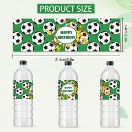PH PandaHall - 30 etiquetas para botellas de agua de fútbol feliz cumpleaños para botellas de agua, calcomanías autoadhesivas e impermeables para fiestas de fútbol, decoración de fiestas de