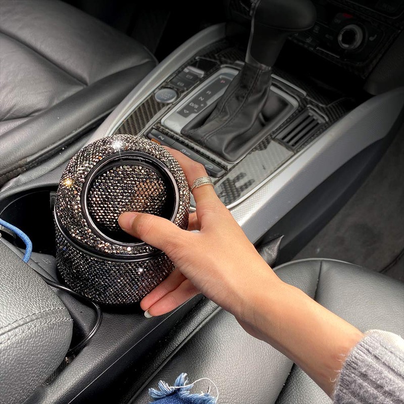 idain Bling Rhinestone Auto Garbage Can Car Trash Can with