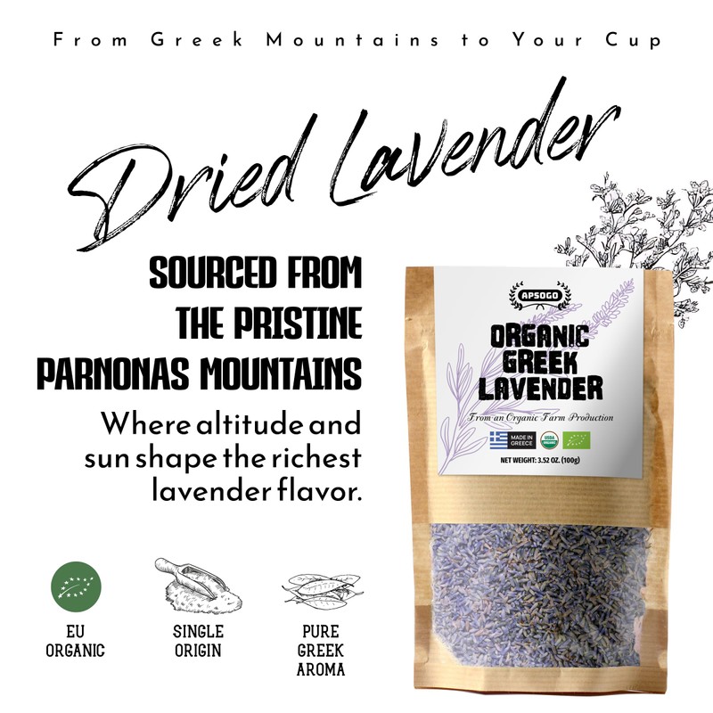 Apsogo Organic Greek Lavender Flowers - Dried Culinary Lavender Buds