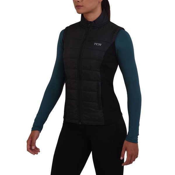 TCA Excel Runner Women's Lightweight Running Vest Bodywarmer Sleeveless Vest with Zip Pockets, Black