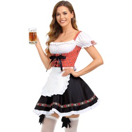 HiZiTi Oktoberfest Costumes Women Dirndl Dresses 2Pcs German Dresses for Oktoberfest Festival Bavarian Costume Beer Carnival S