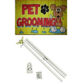 JumpingLight 3x5 Advertising Pet Grooming Yellow Flag White Pole Kit Set 3x5 - Quality Flags