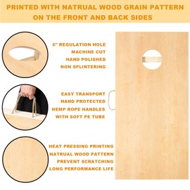 Shevvi Solid Wood Cornhole Boards 4' x 2' Regulation Size, Both Sides Printed Wood Grain, Premium Wood Cornhole Outdoor Game Set, 8 Cornhole Bean Bags, Toss Games for Indoor Outdoor, Natrual