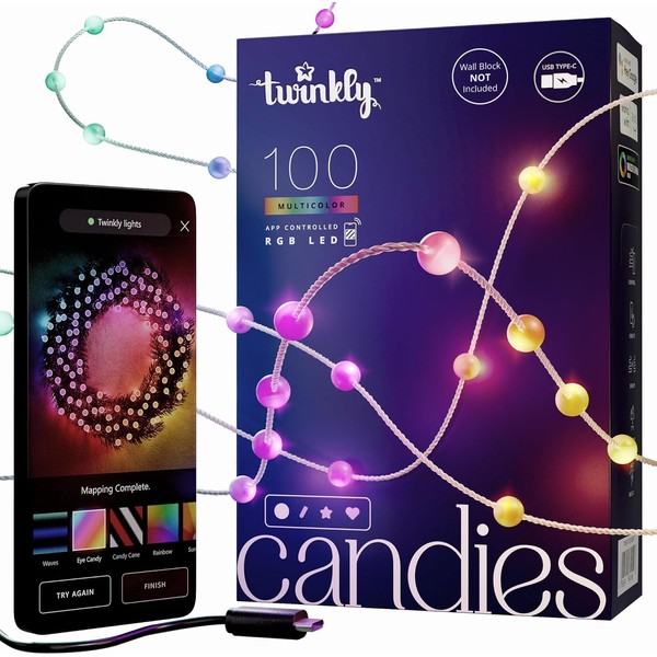 Twinkly Candies App-Controlled Candle-Shaped LED Light String, 100 RGB (16