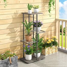 Simple Trending Plant Stand Shelf Indoor Outdoor Waterproof, 4-Tier 5 Potted Heavy Duty Metal Tall Flower Holder for Multiple Corner Display