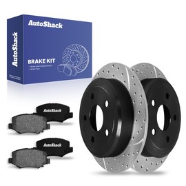 AutoShack Rear Drilled & Slotted Brake Rotors Ceramic Brake Pads | Replacement for 2007-2017 Jeep Wrangler 2018 Wrangler JK 3.6L 3.8L V6 4WD RWD | E-Coated | 6-PC Brake Kit | ShadowGuard