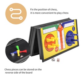 ZUNIPLEX Ludo Magnetic Foldable Flying Chess, Dice Game, Small Land-Based Game, Board Game for Children, Beginners, Travel, Chess Piece Set with Portable Storage Board