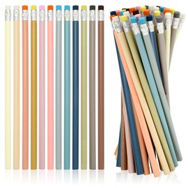 Whaline 48Pcs Colorful Pencils with Erasers Boho Color Wooden Pencils Unsharpened Writing Drawing Pencils for Christmas Sketching Exams Stationery Gift