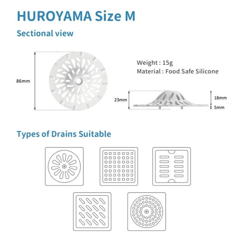 HUROYAMA Hair Catcher, Clogged drains, Messy Cleaning, Soft Silicone, Tool-Free