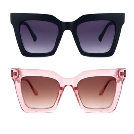 HGIOOIGH Reading Bifocal Sunglasses for Women Blue Light Blocking Designer UV Protection Funky Chunky Oversized Square Fashion Computer Readers +2