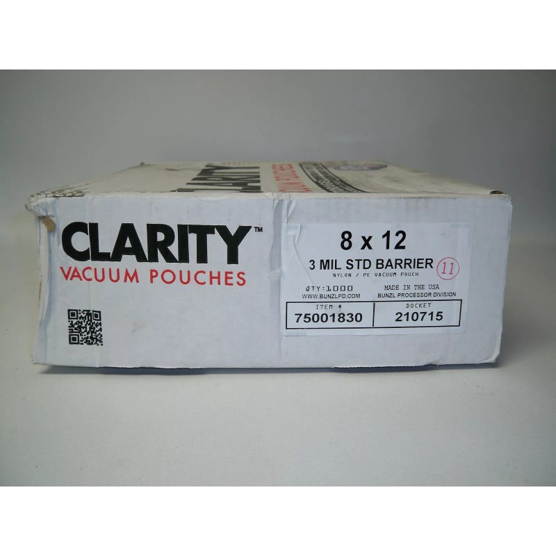 CLARITY 75001830 3 MIL Standard Barrier 8x12 Vacuum Pouch Bag