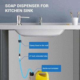 Yofidra Soap Dispenser for Kitchen Sink: Built in Sink Soap Dispenser Pump, Brushed Nickel Stainless Steel Sink Soap Dispenser with 47” Tube Kit Fit for Kitchen Bathroom in Counter