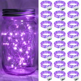chzk 24 Purple Pack Fairy Lights 7Ft 20 LED Twinkle String Lights Battery Operated Lights Waterproof Firefly Starry Lights Mason Jar Lights for Party Wedding Christmas Valentines Day (24, Purple)