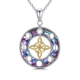 KZX Witch Knot Necklace Sterling Silver Crystal Witch Knot Necklace Celtic Knot Jewelry Gift for Women