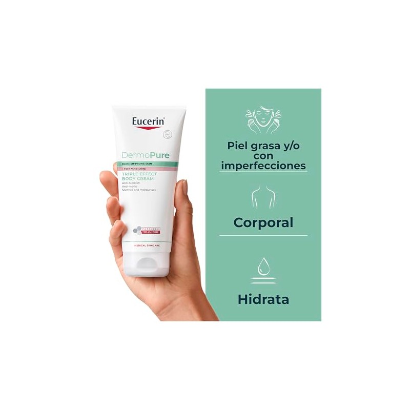 Eucerin DermoPure Triple Effect Crema Corporal (200ml) Anti-Imperfecciones, Anti-Manchas, Anti-Brillo,