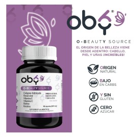 Oby Colageno Hidrolizado fortalecido con Resveratrol, Biotina, Keratina, Vitaminas C Y E | 60 Capsulas Premium para Piel Cabello Uñas
