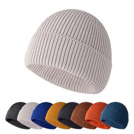Enwokran Winter Hat Men Women Knitted Hat Roll Up Edge Cuffed Beanie Classic Design Men's Hat Modern Soft Elastic Hood Breathable, beige