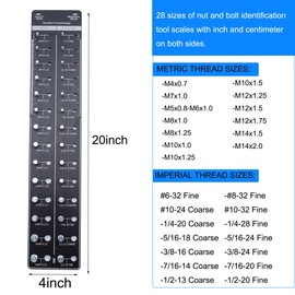 MOCW 28 Size Nut and Bolt Identification Tool Ruler, Nut and Bolt Thread Checker 14 Metric & 14 Standard Ruler with Inches and Centimeters On Both Sides