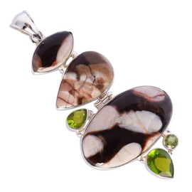 Ravishing Impressions Erdnussholz Jaspis & Peridot Multi-Stein Anhänger Halskette in 925 Sterling Silber - Oval & Birnenschliff Edelsteine