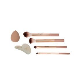 Set de Brochas de Maquillaje Republic Cosmetics 6 Piezas | 4 Brochas Profesionales + Beauty Blender + Gua Sha Facial | Kit de Maquillaje y Cuidado Facial para Base, Polvos y Contorno | Accesorios de Maquillaje