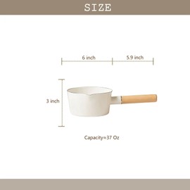 FYUEROPA Enamel Milk Pot, Butter Warmer Non-stick Saucepan, 6 Inch 37 Oz Cookware with Wooden Handle (White)