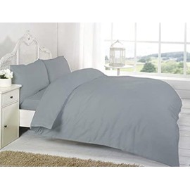 R&Z Plain Dyed Percale Polycotton Duvet Cover & 1 Pillow Case Bed Set (Grey/Silver, Single)