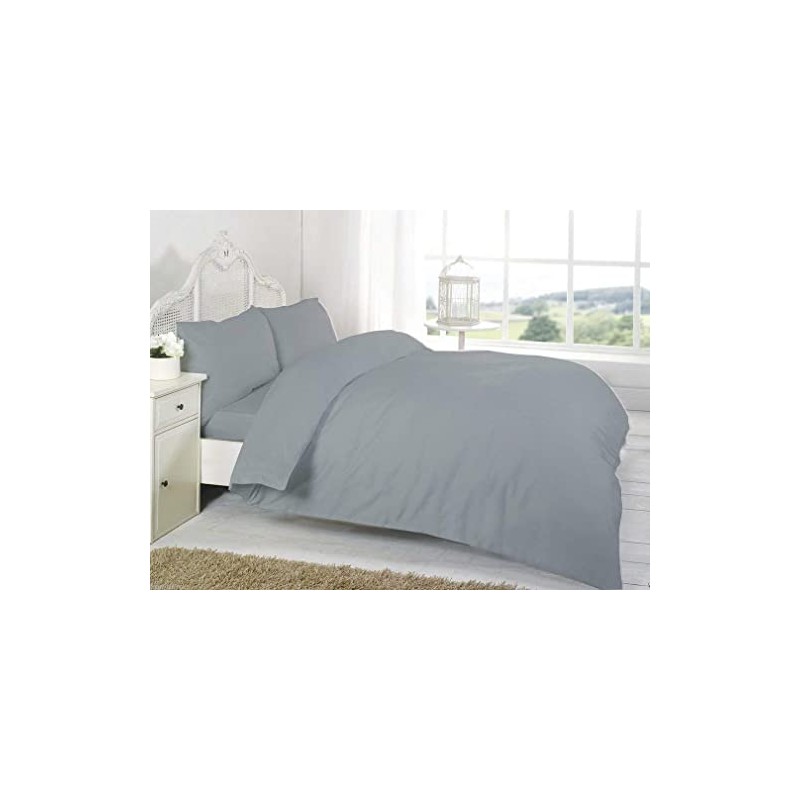 R&Z Plain Dyed Percale Polycotton Duvet Cover & 1 Pillow
