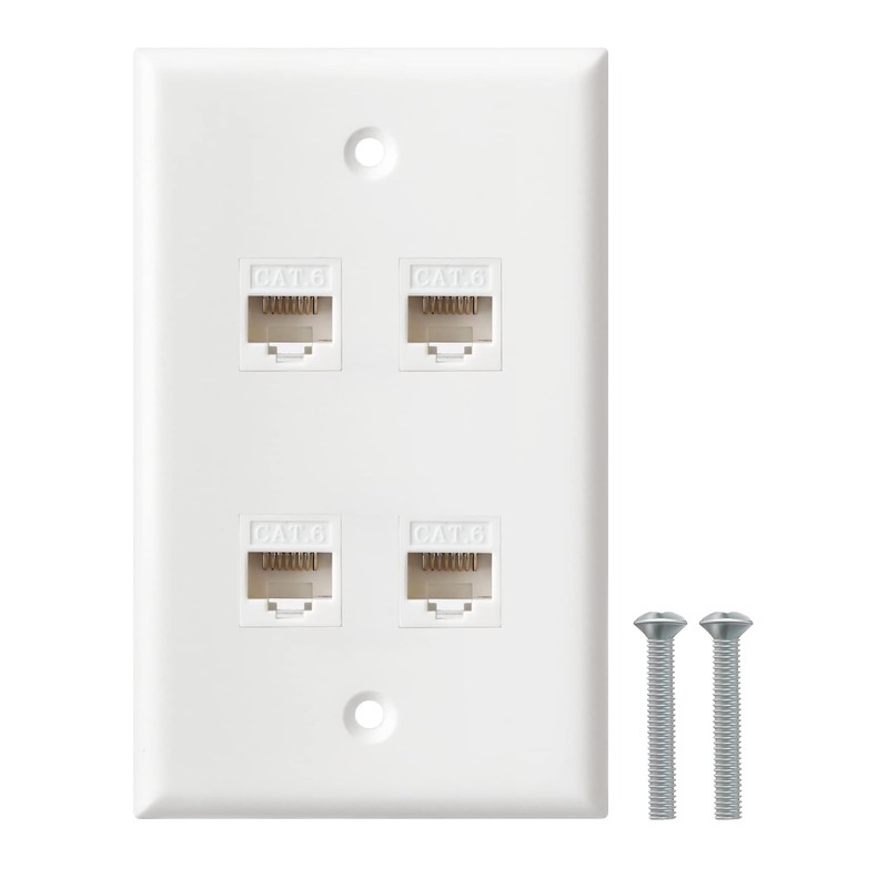 Ethernet Wall Plate, 4 Port Cat6 RJ45 Keystone Inline Coupler