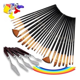 Set 24 Pincel 5 Espatulas Para Dibujo Oleo Acuarela Acrilico