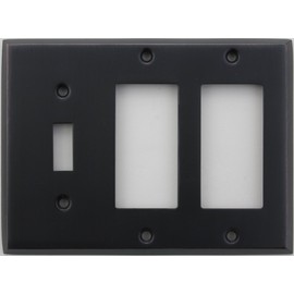 Classic Accents Stamped Steel Oil Rubbed Bronze Three Gang Wall Plate - One Toggle Light Switch Opening Two GFI/Rocker Openings
