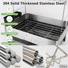 Gugxiom 2 Tier Dish Drying Rack, 304 Stainless Steel Dish Drainer for Kitchen Counter, Extra Large Dish Rack with 360° Rotatable Drain Spout & Cup Holder