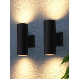LEONLITE Modern Outdoor Cylinder Wall Lights 11.81", Porch Light in 2 Lights, Up Down Lights, Matte Black Waterproof Wall Sconce, Aluminum, E26 Base, Exterior Light Fixture Wall Mount, ETL, Pack of 2