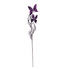 10 Pcs 31" Artificial Glitter Butterflies Dead Twig Spray Window Insect Floral Decor Party Flower Arrangement - Purple