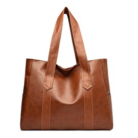 HOMTERN Tote Bag, Handbags for Women, PU Leather Handbag with Zipper Compartment, for College, Work, Travel, Daily Life, Large Capacity, Shoulder Bag, Laptop Bag (Brown), Brown, 34 x 34 x 10 cm