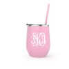 Light Pink Stemless Wine Steel Tumbler with Scroll Monogram