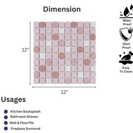 Tenedos TPLD-RS-TXRD Retro Rosa Pink White Porcelain 1x1 Floor Wall Pool Tile Backsplash Glossy Textured Rounded for Kitchen, Bathroom Shower, Accent Decor, Fireplace (1)