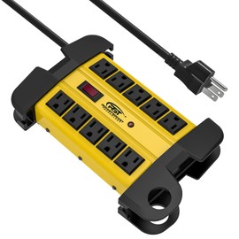 CRST Heavy Duty Surge Protector Power Strip 10-Outlet Metal Industrial Power Strip with 2800 Joules, 15A Circuit Breaker, 14 Gague 6ft Extension Cord for Workshop, Garage, Office, School…
