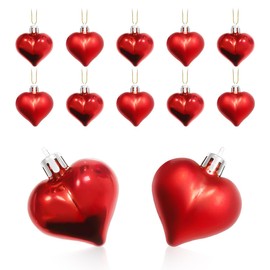 HAIKING Heart Shaped Baubles, 12 PCS Red Glitter Heart Shaped Ornaments for Christmas Tree Party Decor, Valentine's Day Hanging Ornaments (1.73 * 1.96in)
