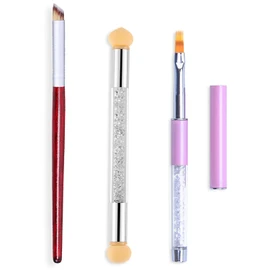 SILPECWEE Juego de 3 pinceles de uñas acrílicas, de gel UV, de doble cabeza, esponja de madera, para arte de uñas, pinceles de pintura degradada, herramientas de manicura