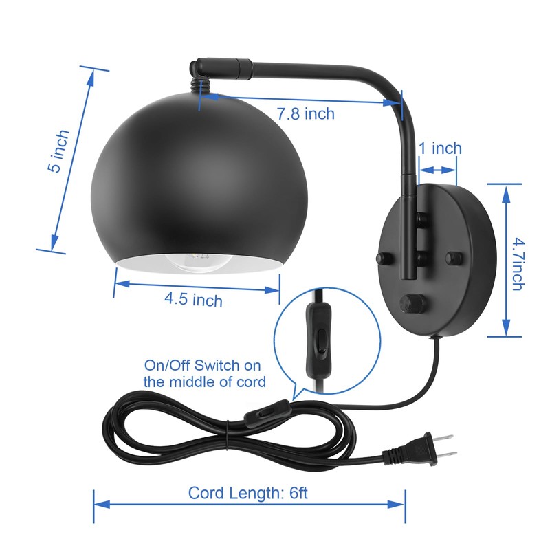 VATONI Dimmable Wall Sconces Set of 2, Plug in Wall