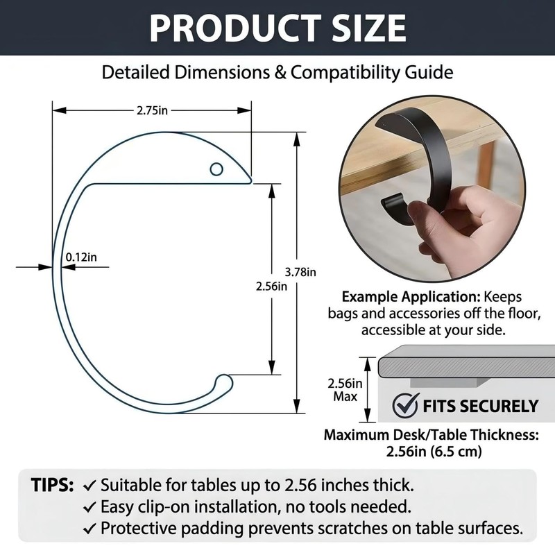 Vunpok 2 PCS Purse Hanger for Table, C Shape Handbag