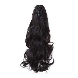 S-noilite Ponytail Extension Claw Curly Jaw Ponytails Hairpiece Long Pony Tail Claw in Hair Extensions Synthetic Fiber for Women 18 Inch Natural Black